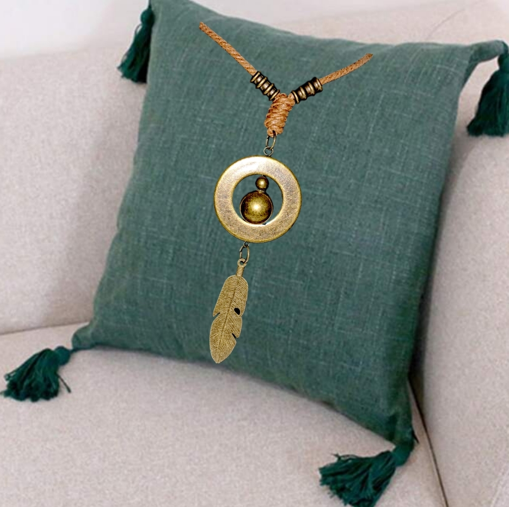 Brass Color Pendant with Adjustable Cord Necklace